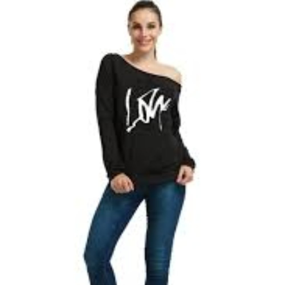 MAGICMK Women’s Off The Shoulder Long Sleeve Loose Slouchy Pullover Top New
